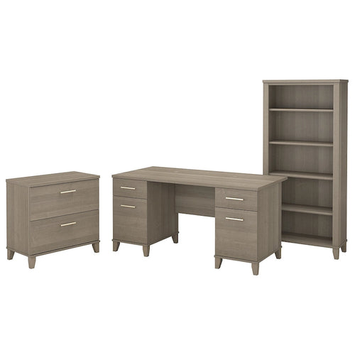 60-W-Büroschreibtisch mit Aktenschrank und 5-Regal-Bücherregal
